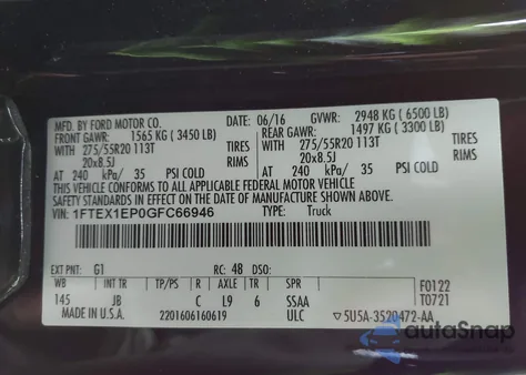 2016 Ford F-150 Xlt из США, поврежденный, VIN 1FTEX1EP0GFC66946